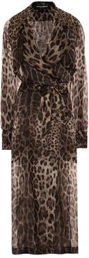 Leopard-print silk trench coat