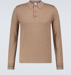 Long-sleeved merino wool polo shirt