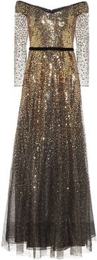 Off-the-shoulder sequined gown