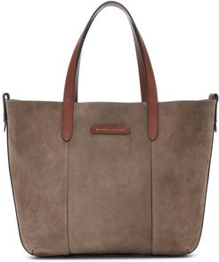 Reversible suede and leather shopper