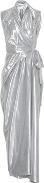 Metallic silk-blend midi dress