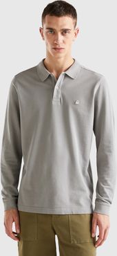 Benetton, Polo A Manica Lunga 100% Cotone, Grigio, Uomo