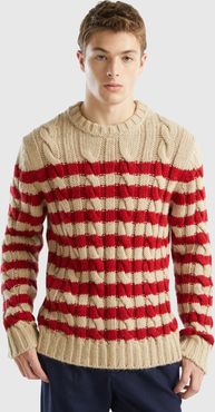 Benetton, Maglione A Righe In Misto Lana E Alpaca, Rosso, Uomo