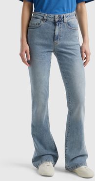 Benetton, Jeans Elasticizzati A Zampa, Blu, Donna