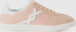 Benetton, Sneakers Basse In Tessuto Spalmato, Rosa Carne, Donna