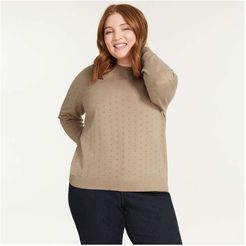 Women+ Pointelle Sweater, Khaki Brown (Size 2X)