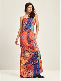 Tropical Print Summer Fashion Vacation Maxi Dress