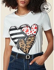 100% Cotton Heart Leopard Valentine's Day Women's Casual Daily T shirt Short Sleeve Crew Neck T shirt Outdoor
