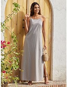 Casual Dress Loose Gray Sleeveless plain color Long Cami Summer Casual S M L