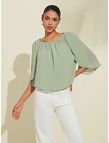 Solid Pleated Bateau Casual Shirt