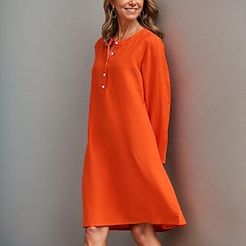 Orange Linen Dress 55% Linen Breathable Long Sleeve Mini Summer Spring