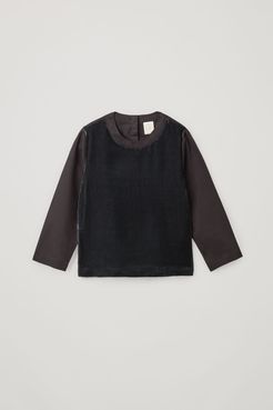 COTTON-SILK MIX VELVET CONTRAST PANEL TOP