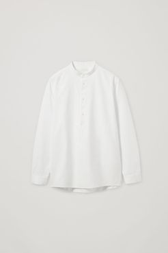 ORGANIC COTTON GRANDAD-COLLAR TUNIC SHIRT