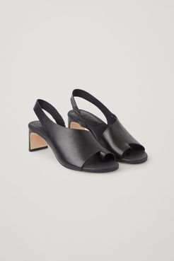 LEATHER STRAPPED THONG HEEL MULES