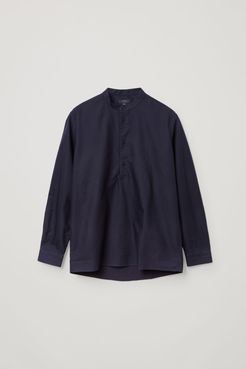 ORGANIC COTTON GRANDAD-COLLAR TUNIC SHIRT