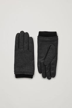 WOVEN-LEATHER CONTRAST PANEL GLOVES