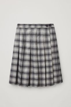 CHECKED PLEATED RECYCLED WOOL SKIRT