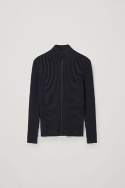 RIBBED KNITTED ZIP-UP JACKET