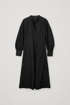 COTTON COLLARLESS SHIRT DRESS