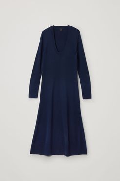 A-LINE LONG SLEEVE KNITTED DRESS