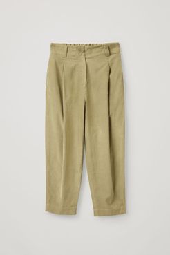 COTTON WIDE-LEG PLEATED CORD TROUSERS