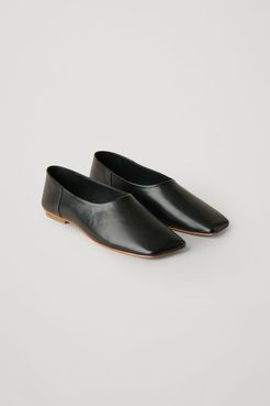 SQUARE TOE LEATHER BALLERINA SHOES