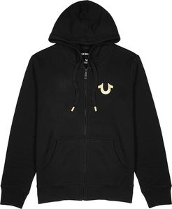 Black hooded cotton-blend sweatshirt