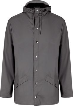 Grey water-resistant rubberised raincoat