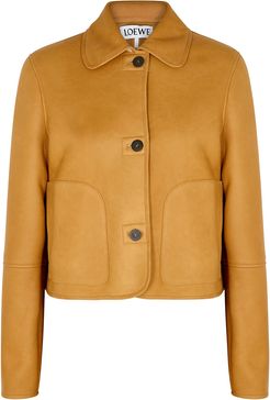 Camel shearling-lined leather jacket