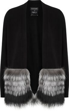 Black fur-trimmed wool and cashmere-blend cardigan