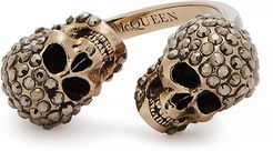Twin skull gold-tone ring