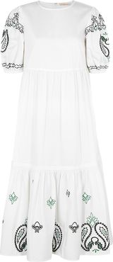 White embroidered cotton midi dress
