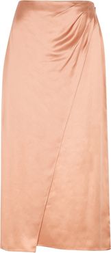 Dusky pink silk-satin midi skirt