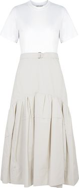 Two-tone cotton-blend midi dress