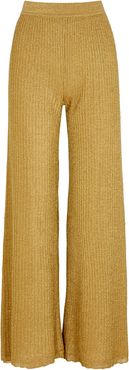 Gold wide-leg metallic-knit trousers