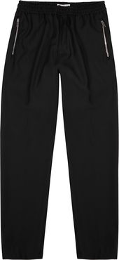 Black straight-leg wool trousers