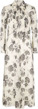 Cream floral-print silk midi dress