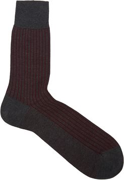 Oxford striped cotton-blend socks