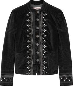 Maven black embroidered stretch-velvet jacket