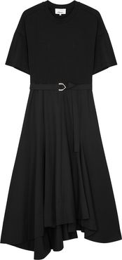 Black belted cotton midi dress