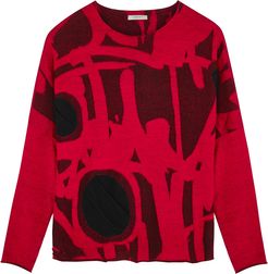 Red jacquard wool and cotton jumper