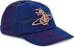 Logo-embroidered checked cotton-blend cap
