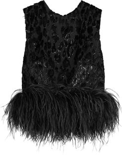 Dickinson feather-trimmed leopard-devoré top