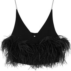 Poppy black feather-trimmed top