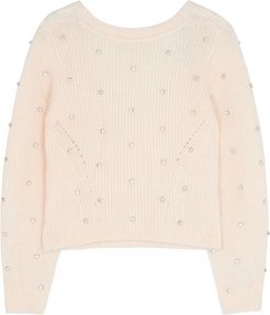Blush crystal-embellished knitted jumper