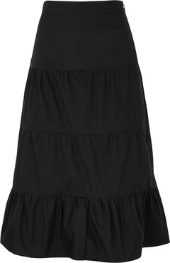 Farida black tiered cotton midi skirt