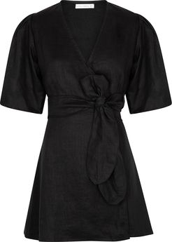 Godiva black linen wrap dress