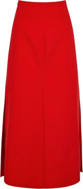 Red stretch-crepe midi skirt