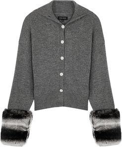 Grey fur-trimmed wool and cashmere-blend cardigan