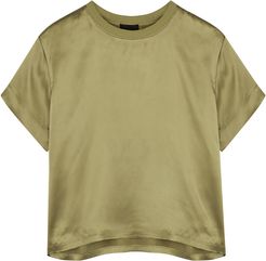 Army green silk-charmeuse T-shirt